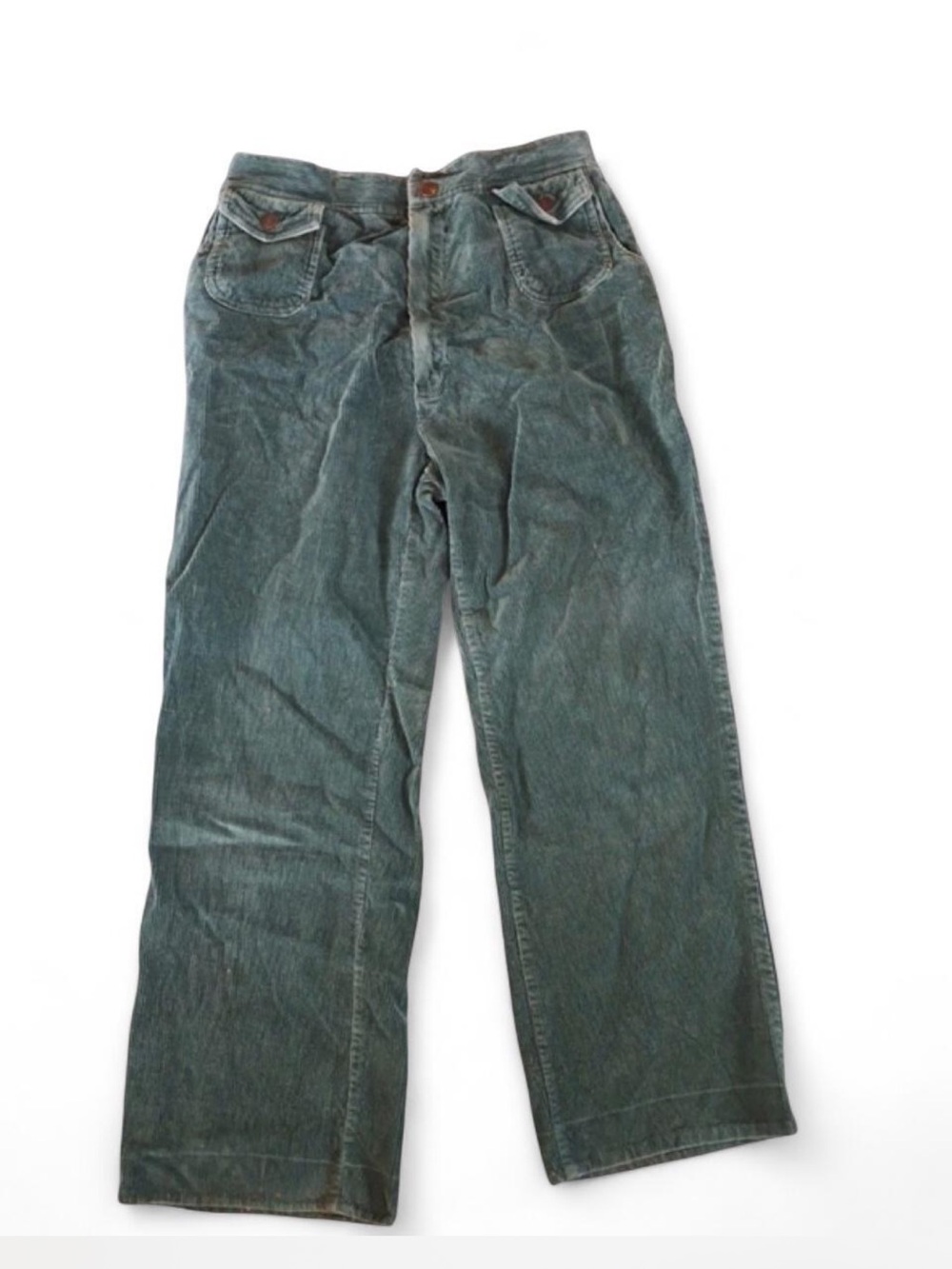 70s vintage green corduroy pants, Wheel Teal Retro Hippy Elastic Waist Sz
S/M
